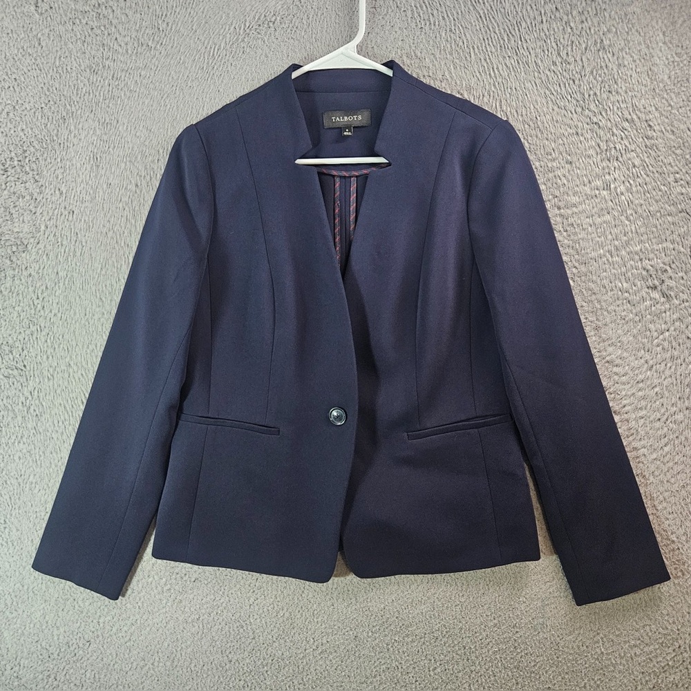 Talbots Navy Single-Button Open-Front Blazer Size… - image 1